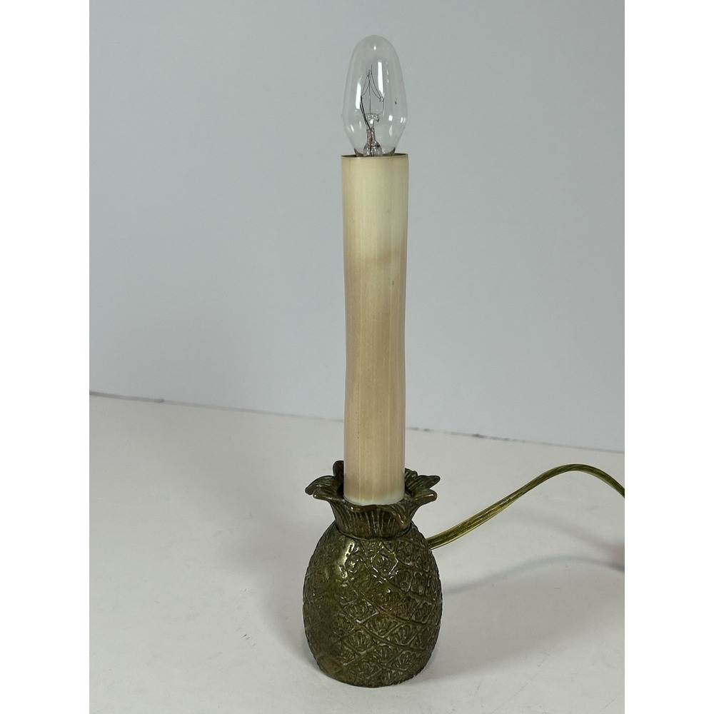 Vintage Brass Pineapple Candlestick Lamp Table Window Night Light Electric 7"